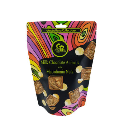 Mylar Inner VMPET Stand Up Chocolate Packaging Bags Top Zipper Water Proof
