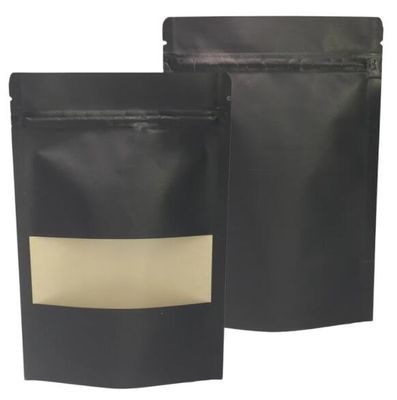 Multi Size Doypack Stand Up Kraft Heat Sealable Paper Pouch Black With Window