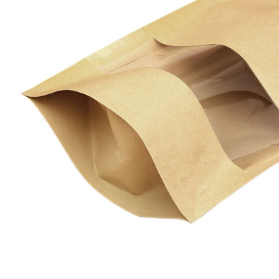 Resealable PE Kraft Paper Standup Pouch Bags Custom Printed With Window