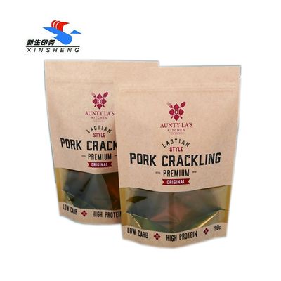 Custom Mutillayer Stand Up Kraft Paper  Bags With Window Gravure Printed
