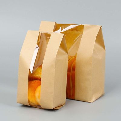 Brown 160 Microns Bread Packaging Paper Bags PP Middle Window Kraft Bakery Bags