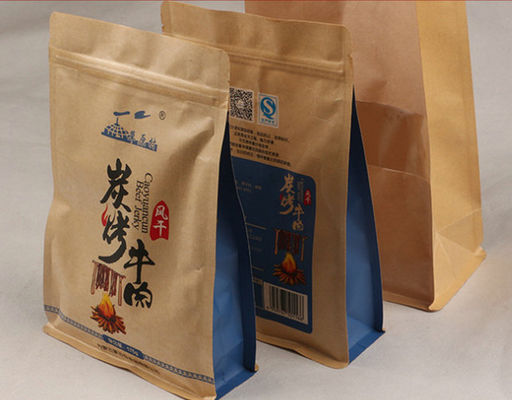 Coffee Side Gusset Kraft Paper Packaging Bags Flat Bottomed With Zipper
