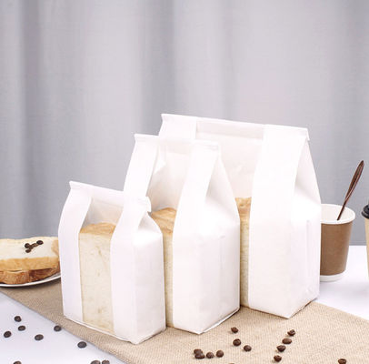 Offset PrintingWhite Bread Paper Bags With Window SGS Bakery Packaging Bags