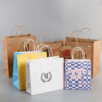 Environmentally Brown gravure kraft  paper bags with logo printed 28* 22cm
