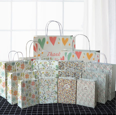 Strong Bearing Recycled Paper Bags With Handles Anniversary Kraft Take Out Bags