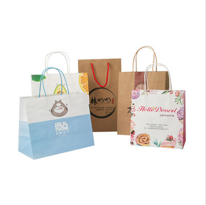 Color Printed Eco friendly kraft paper Carrying Shopping Bags with handles