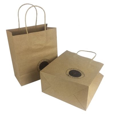 SGS Flexo Printed Brown Kraft Carrying Shopping Bags With Handles