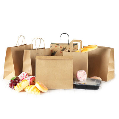 SGS Flexo Printed Brown Kraft Carrying Shopping Bags With Handles