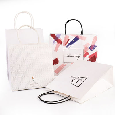 ISO9001 Custom Printed Paper Carrying Shopping Bags 120g 140g White Brown