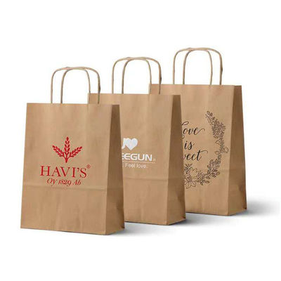 Greaseproof Kraft Paper Carrying Shopping Bags 80g 100g With Handles Flat