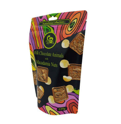 Mylar Inner VMPET Stand Up Chocolate Packaging Bags Top Zipper Water Proof