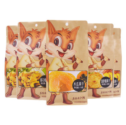 Snack Food Dried Fruit popcorn Kraft Paper Packaging Bag ODM 130x200+70mm