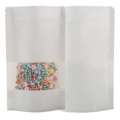 Doypack Heat Sealable Paper Bags Stand Up Kraft Paper Pouch With Matte Window