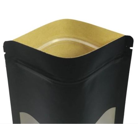 Multi Size Doypack Stand Up Kraft Heat Sealable Paper Pouch Black With Window