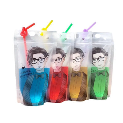 MBOPP Beverage Pouch Packaging Flexiloop Handle 16 oz Drink Pouches With Straw