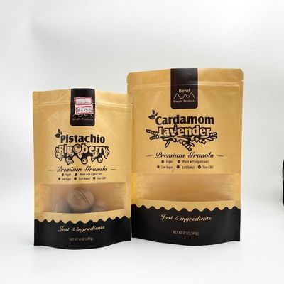 Biodegradable Kraft Paper Zipper Snack Packaging Bags Moisture Proof