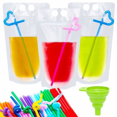 500ml 750ml Transparent Drink Liquid Packaging Pouch With Straw And Handle